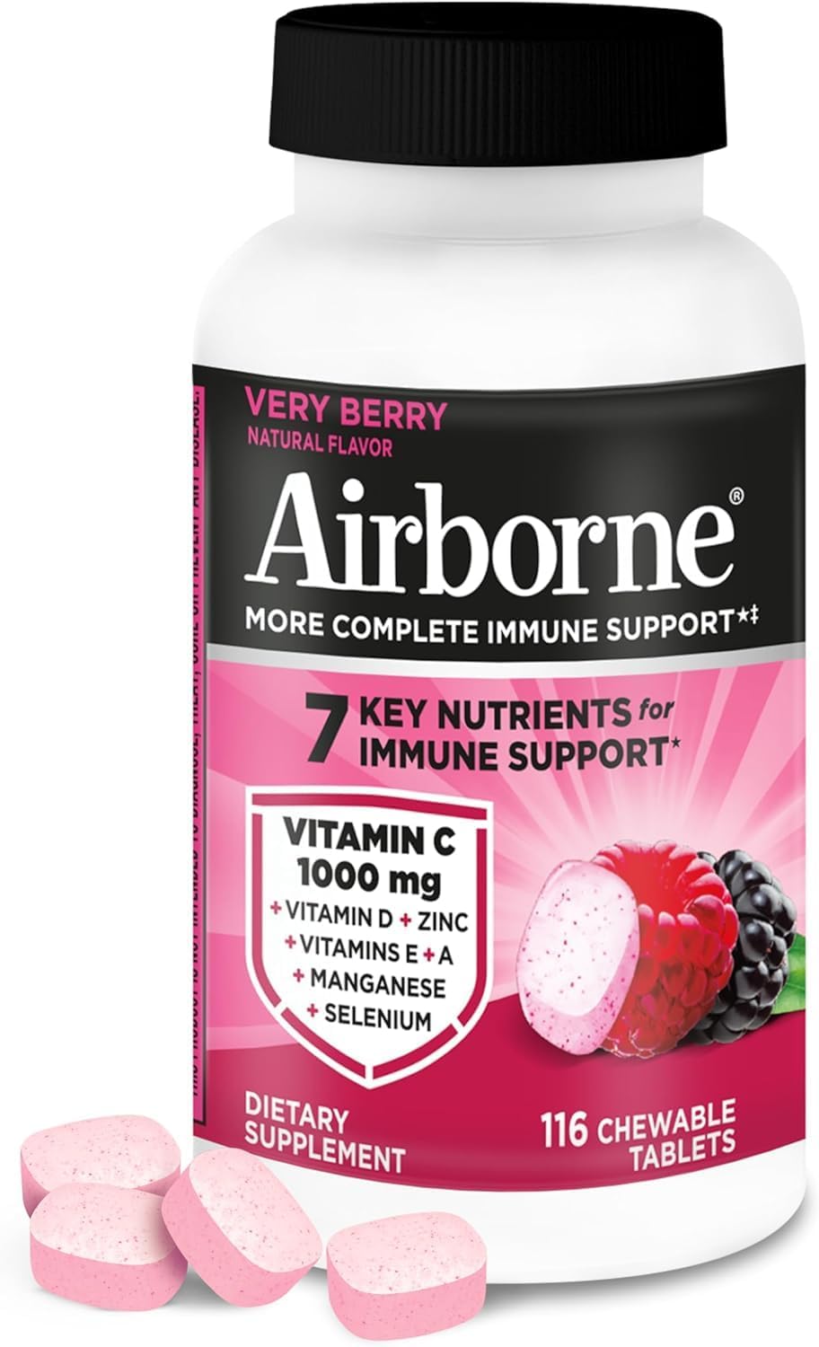 Airborne Vitamina C 1000 mg con Zinc - 116 Comprimidos Masticables Sabor Berry (Pack de 2)
