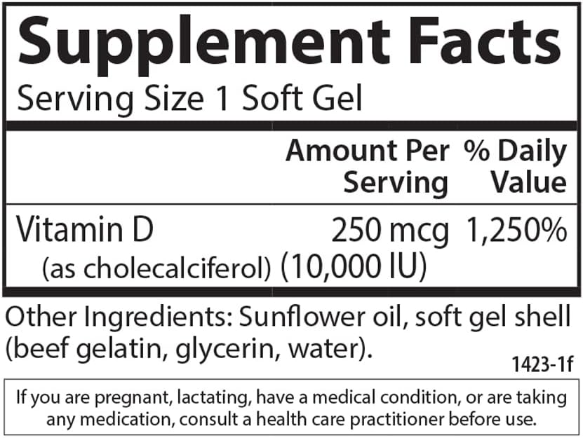 Carlson Vitamina D3 10.000 UI (250 mcg), Colecalciferol, para Huesos e Inmunidad, 360 Cápsulas Blandas