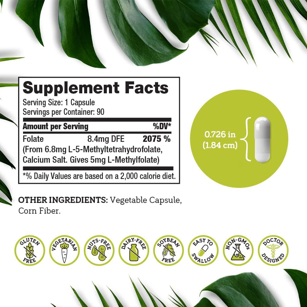 DSO L-Metilfolato 5 mg - 90 Cápsulas Veganas - Complemento de Folato Metilado Activo