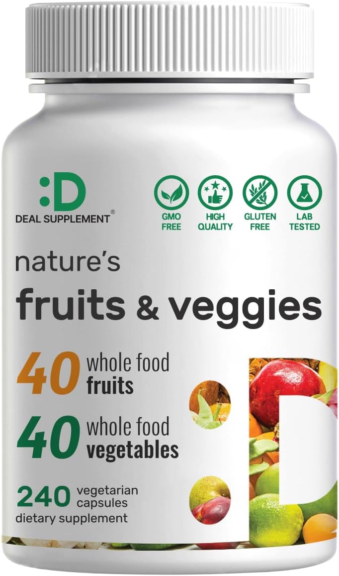 Nature’s Fruits & Veggies Suplemento, 240 Cápsulas Vegetales – 80 Superalimentos Integrales para el Equilibrio Diario