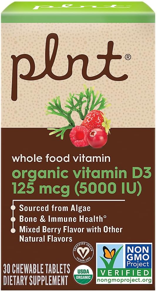Plnt Vitamina D3 Orgánica 125 mcg (5000 UI) Sabor Mixed Berry - 30 Comprimidos Masticables