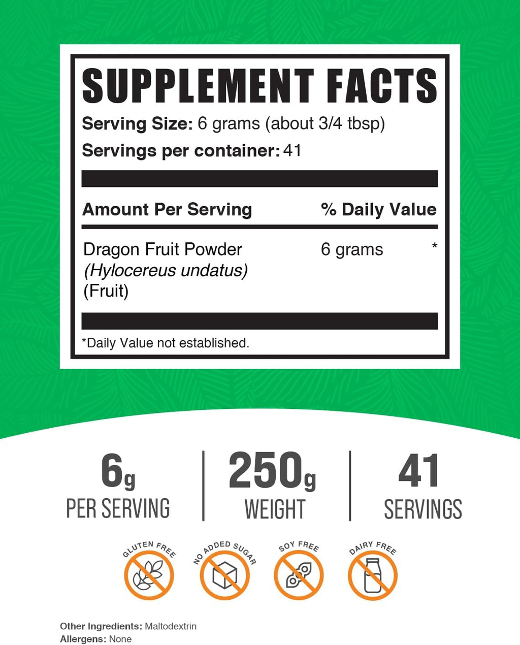 BulkSupplements.com Polvo de Fruta de Dragón (Pitaya Rosa) - 250g