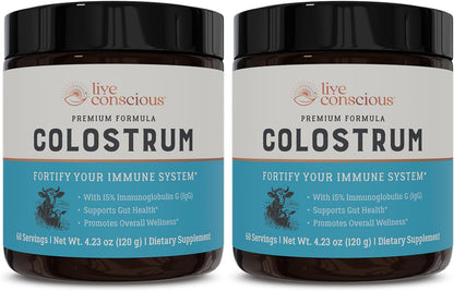 Live Conscious Polvo de Colostro Bovino de – Colostro bovino de pastoreo (2000 mg por dosis): Proporciona una – Image 1