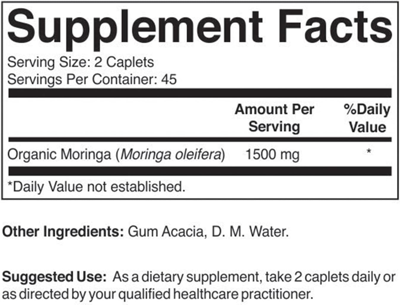 Brieofood Moringa Orgánica 1500mg, 45 Dosis, Vegetariano, Sin Gluten, 90 Comprimidos Vegetarianos