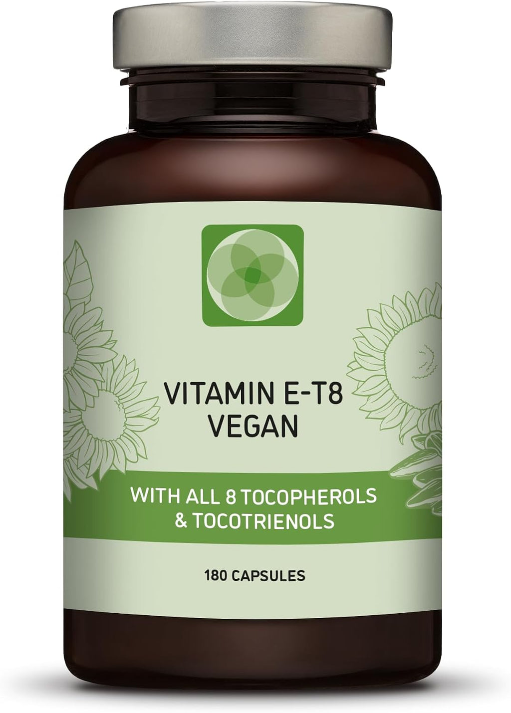 Fórmula Vegana Única con los 8 Tocoferoles y Tocotrienoles de Vitamina E – Sin PAH, Metales Pesados, Contaminantes ni Conservantes - Certificado Sostenible - Cabello, Cicatrices y Piel (180)