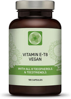 Fórmula Vegana Única con los 8 Tocoferoles y Tocotrienoles de Vitamina E – Sin PAH, Metales Pesados, Contaminantes ni Conservantes - Certificado Sostenible - Cabello, Cicatrices y Piel (180)