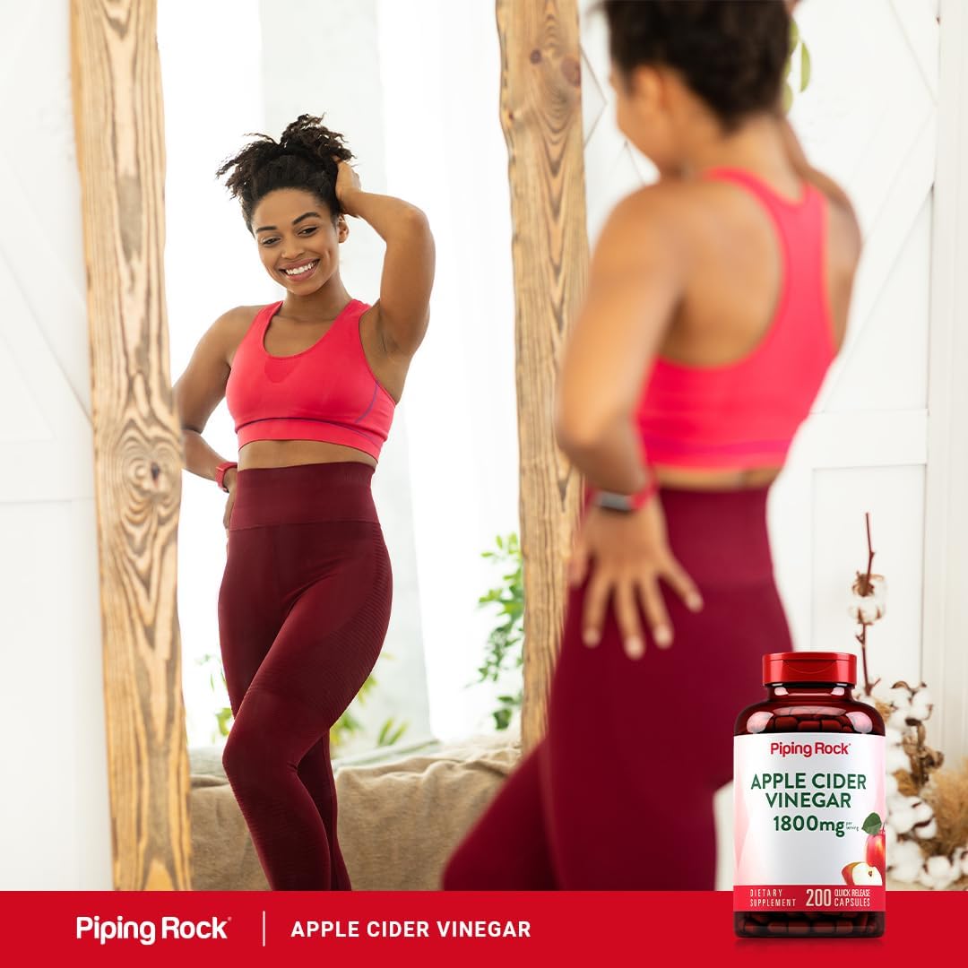 Piping Rock Cápsulas de Vinagre de Manzana 1800 mg | 200 Cápsulas | Fórmula Potente | Complemento para Hombres y Mujeres | No OGM, Sin Gluten