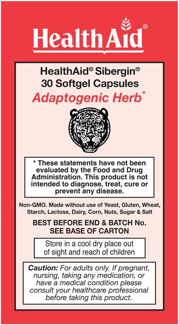 HealthAid Sibergin Siberian Eleuthero (Eleutherococcus senticosus) – Adaptógeno Natural – 30 Cápsulas Blandas