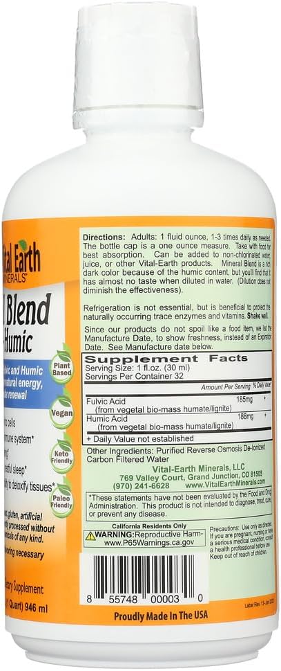 Vital Earth Minerals Mezcla Mineral Fúlvico-Húmica, 32 Onzas Líquidas