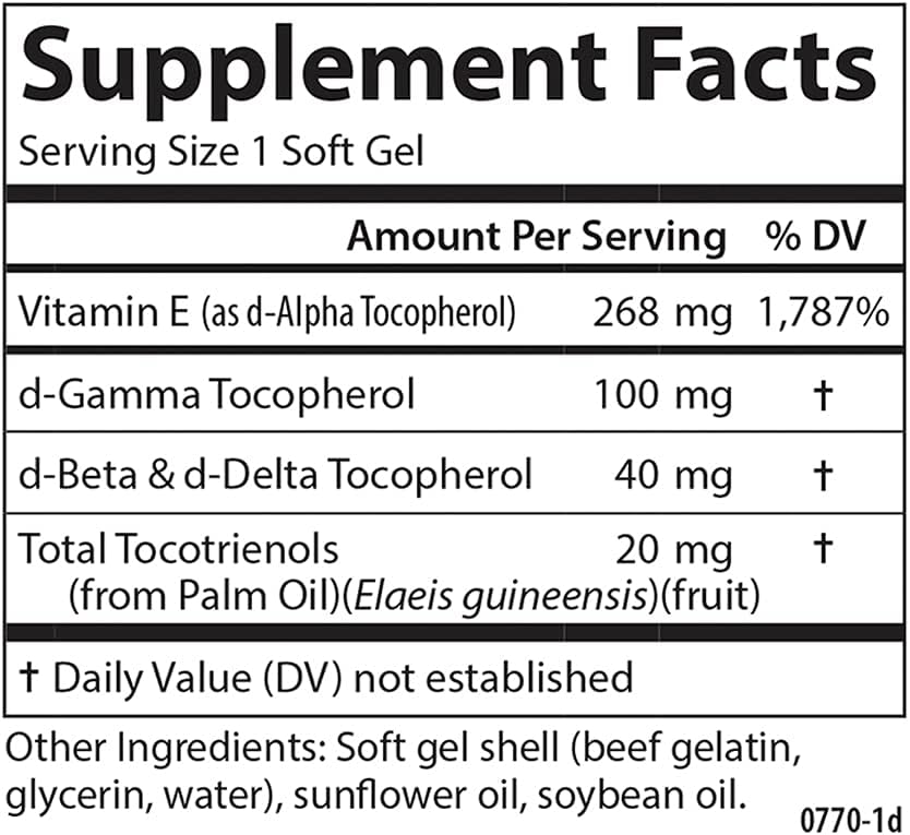 Carlson E-Gems Elite, 400 UI Vitamina E con Tocoferoles y Tocotrienoles, 60 perlas