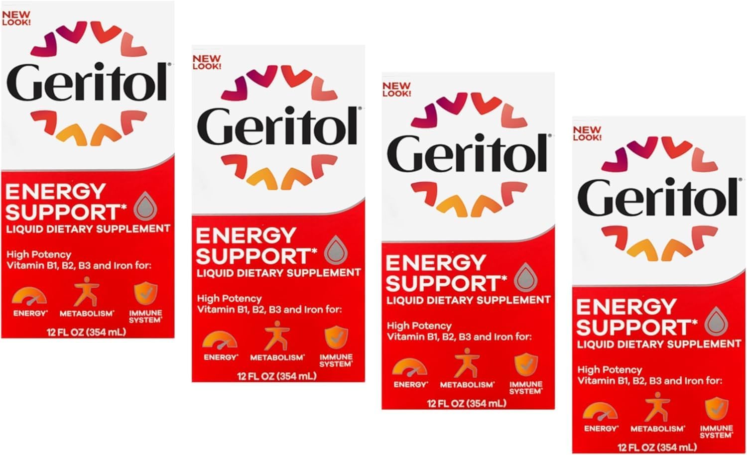 Geritol Liquid B-Vitamin Complex – Energy Support, 355 ml (4-Pack)