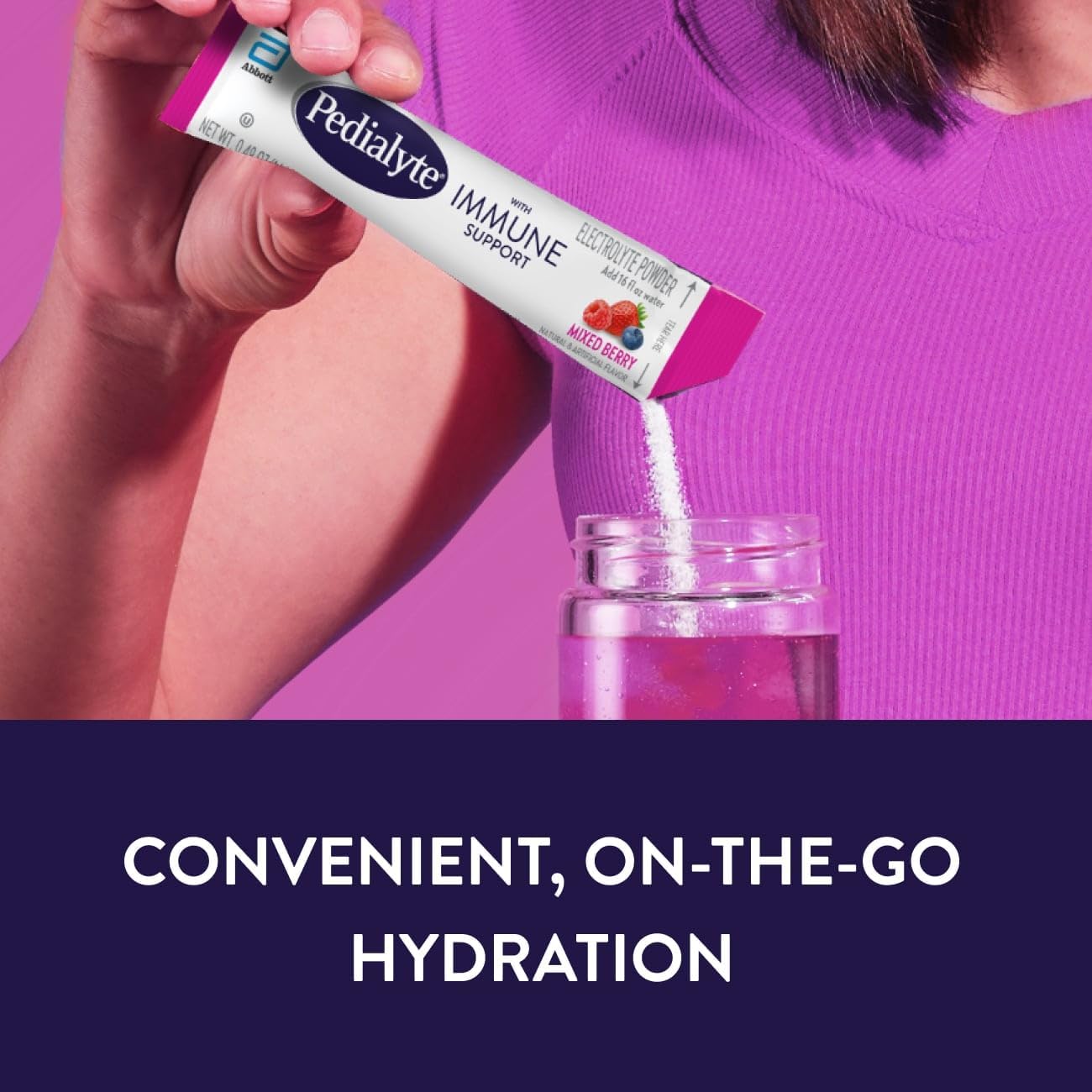 Pedialyte con Apoyo Inmunitario, Polvo para Bebida Electrolítica con Vitamina C y Zinc, Hidratación Avanzada, Paquete Variado: Fruta Punch y Baya Mixta, 24 Sobres de Polvo