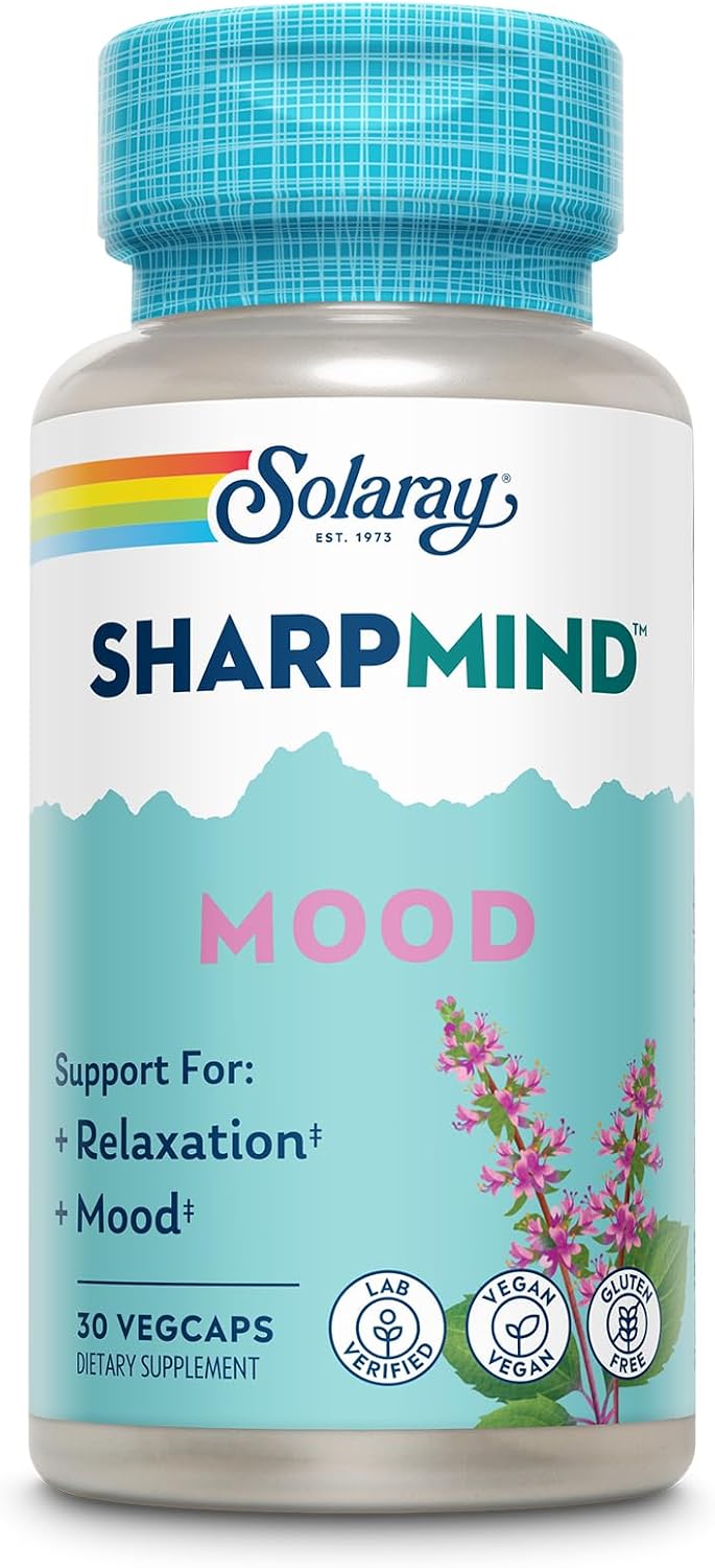 Solaray SharpMind Mood: Suplemento Nootrópico con Zembrin, Albahaca Santa, Litio y Reishi Orgánico para el Bienestar Emocional (30 Cápsulas Veganas)