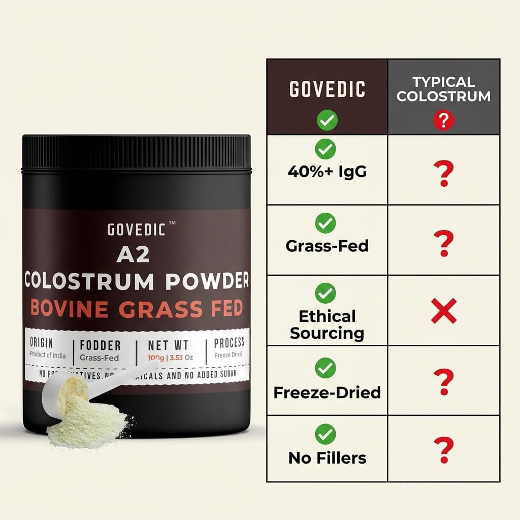 govedic Polvo de Calostro Bovino para Adultos — Vacas A2 Alimentadas con Pasto, 40%+ IgG | Salud Intestinal, Apoyo Inmunológico y Recuperación Muscular | Sin Sabor | 50 Porciones