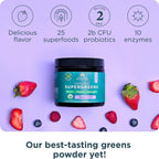Ancient Nutrition SuperGreens en Polvo con Probióticos, Sabor Berry Orgánico, 12 Porciones, 91g