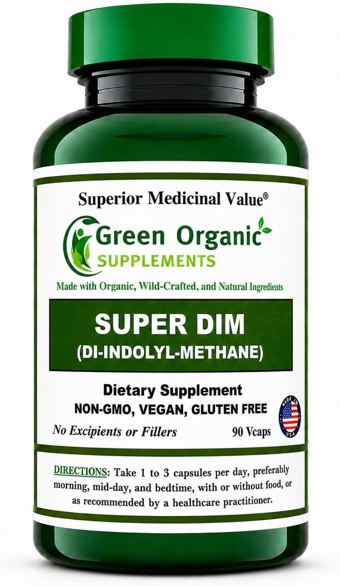 Green Organic Supplements DIM, Diindolylmethane, Indole-3-Carbinol, Brócoli, 90 Cápsulas Veganas, Alta Absorción, No-GMO, Sin Gluten