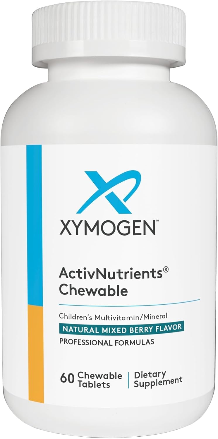 XYMOGEN ActivNutrients Chewable - Multivitamínico Infantil para el Bienestar - Antioxidantes y Micronutrición - Sin OGM ni Gluten - Sabor a Frutos Rojos - 120 Comprimidos