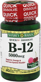 Nature's Bounty Vitamina B12 5000 mcg Comprimidos de Disolución Rápida, Sabor Cereza Natural, 40 Comprimidos (Paquete de 2)