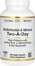 California Gold Nutrition Multivitamínico y Mineral con Metil B12, Vitamina C, L-Metilfolato y Bio-Quercetina - Two-A-Day, 180 Cápsulas Vegetales