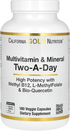 California Gold Nutrition Multivitamínico y Mineral con Metil B12, Vitamina C, L-Metilfolato y Bio-Quercetina - Two-A-Day, 180 Cápsulas Vegetales