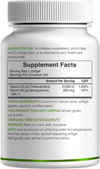 DEAL SUPPLEMENT Vitamina D3 10,000 UI + K2 MK7 200 mcg, 250 Cápsulas Blandas