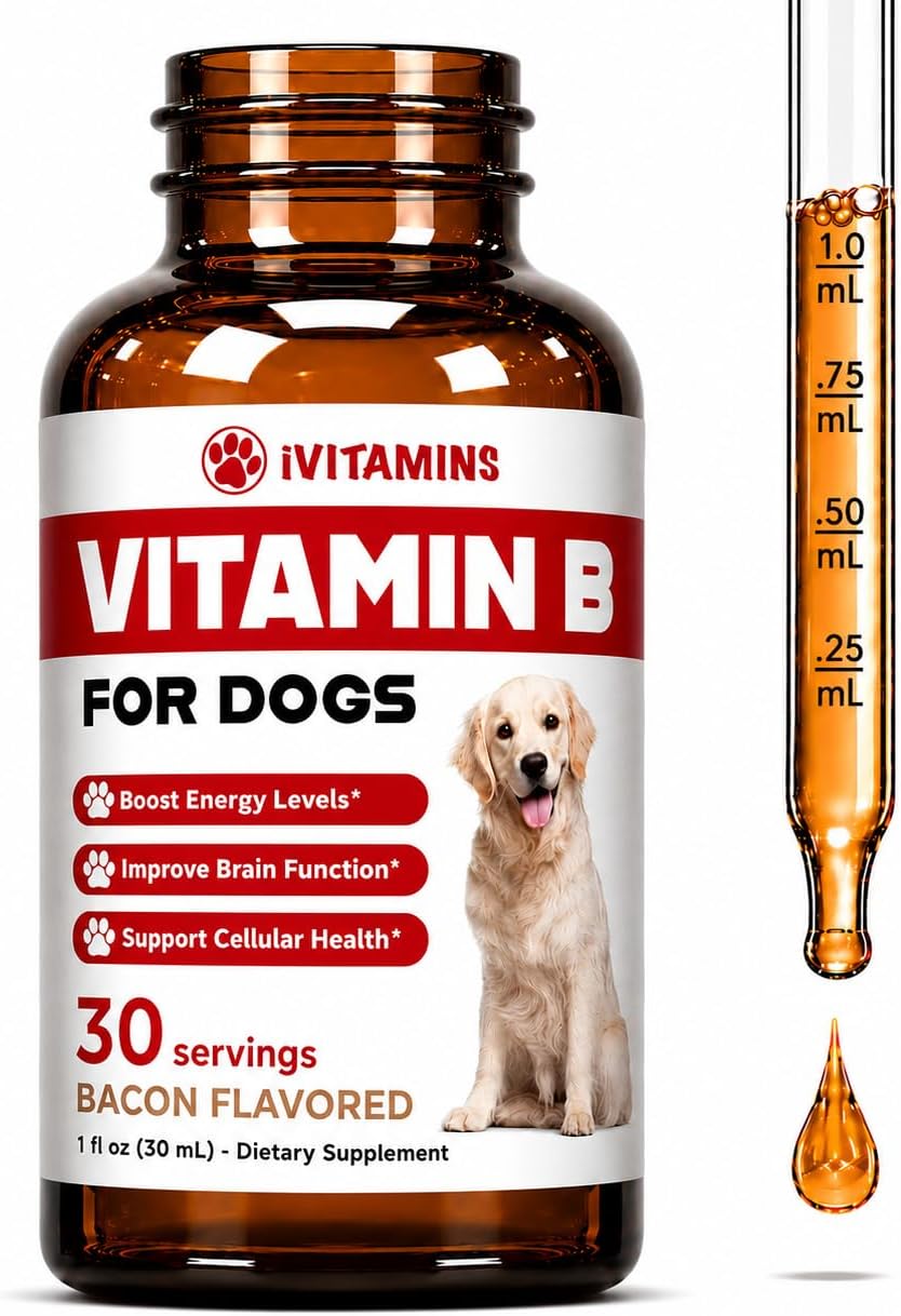 Complejo Vitamínico B para Perros - Gotas de Vitamina B - Apoya Energía, Apetito y Vista - Sabor a Bacon - 30 ml