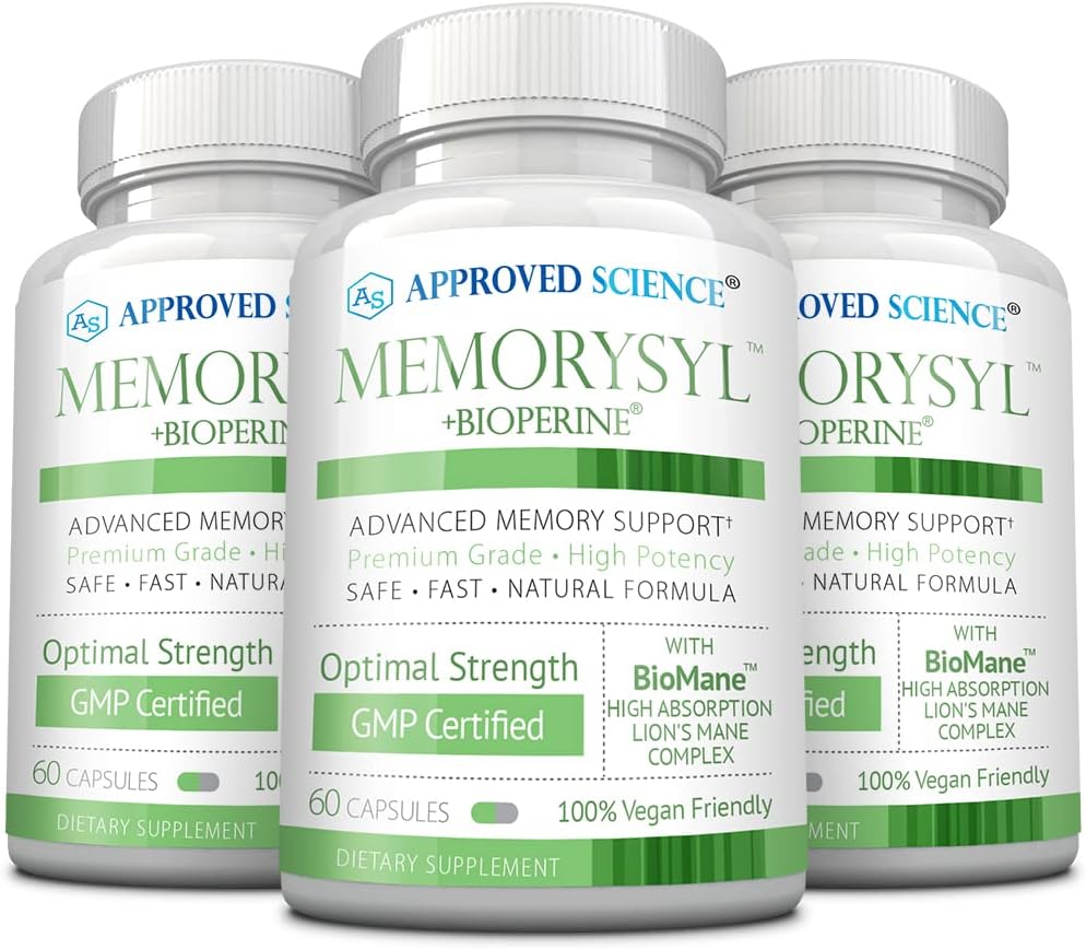 Approved Science MemorySyl - Suplemento para la Memoria con Lion's Mane y BioPerine - 3 Meses - Vegano