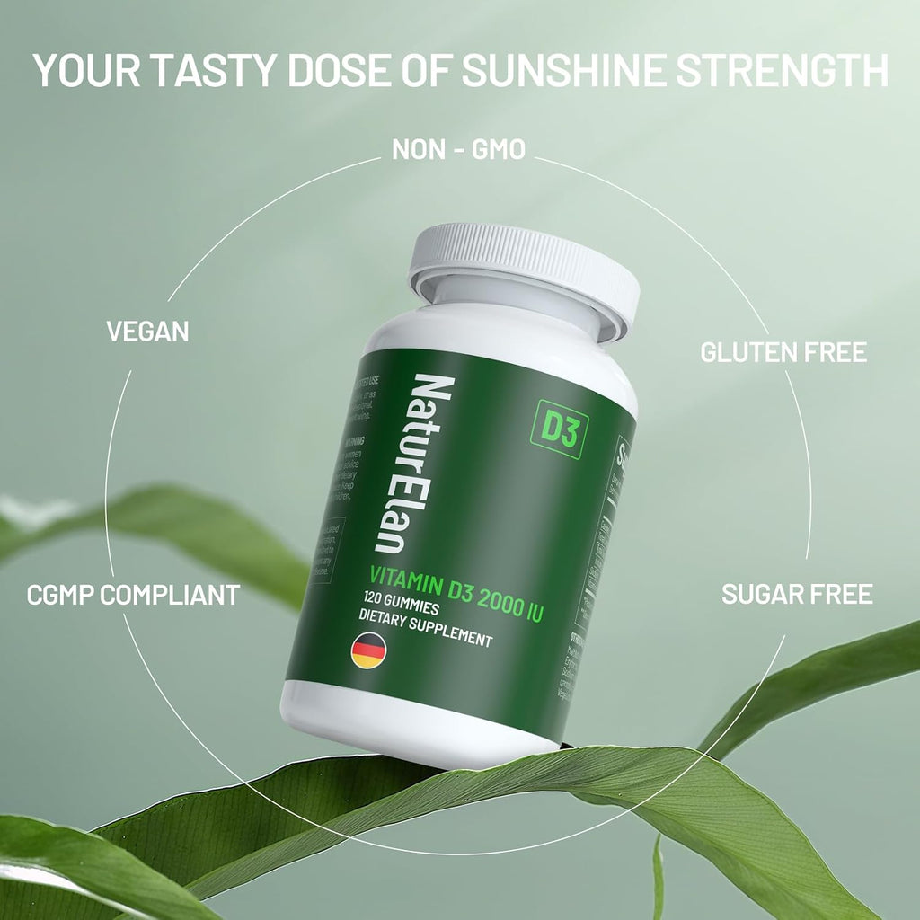 Gominolas de Vitamina D3 NaturElan - 2000 IU, 120 Gominolas, Sin Azúcar, Vegano