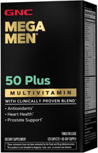GNC Mega Men 50 Plus Multivitamínico para Hombres, Salud Cardíaca y Prostática, Vitaminas B, Saw Palmetto, Vitamina D-3, 60 Comprimidos