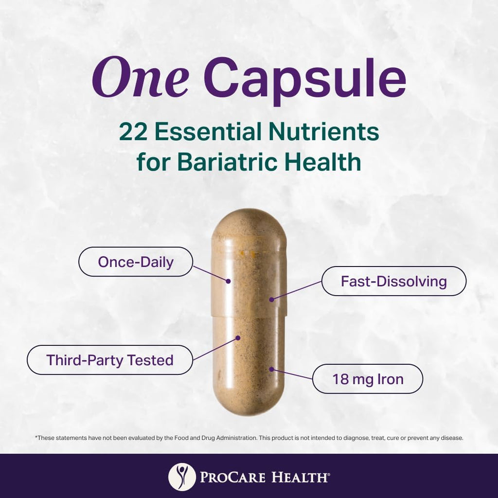 ProCare Health Multivitamínico Bariátrico con 18 mg de Hierro (3 Meses) – Cápsulas Fáciles de Tragar