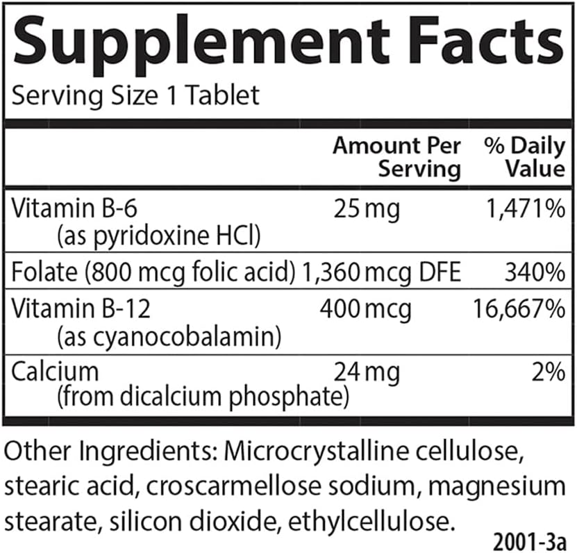 Carlson Tri-B Complejo de Vitamina B - 25 mg B6, 400 mcg B12, Ácido Fólico - 120 Comprimidos