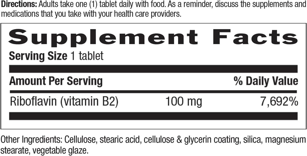 Country Life Vitamina B2 100mg Riboflavina - Suplemento Alimenticio, 100 Comprimidos