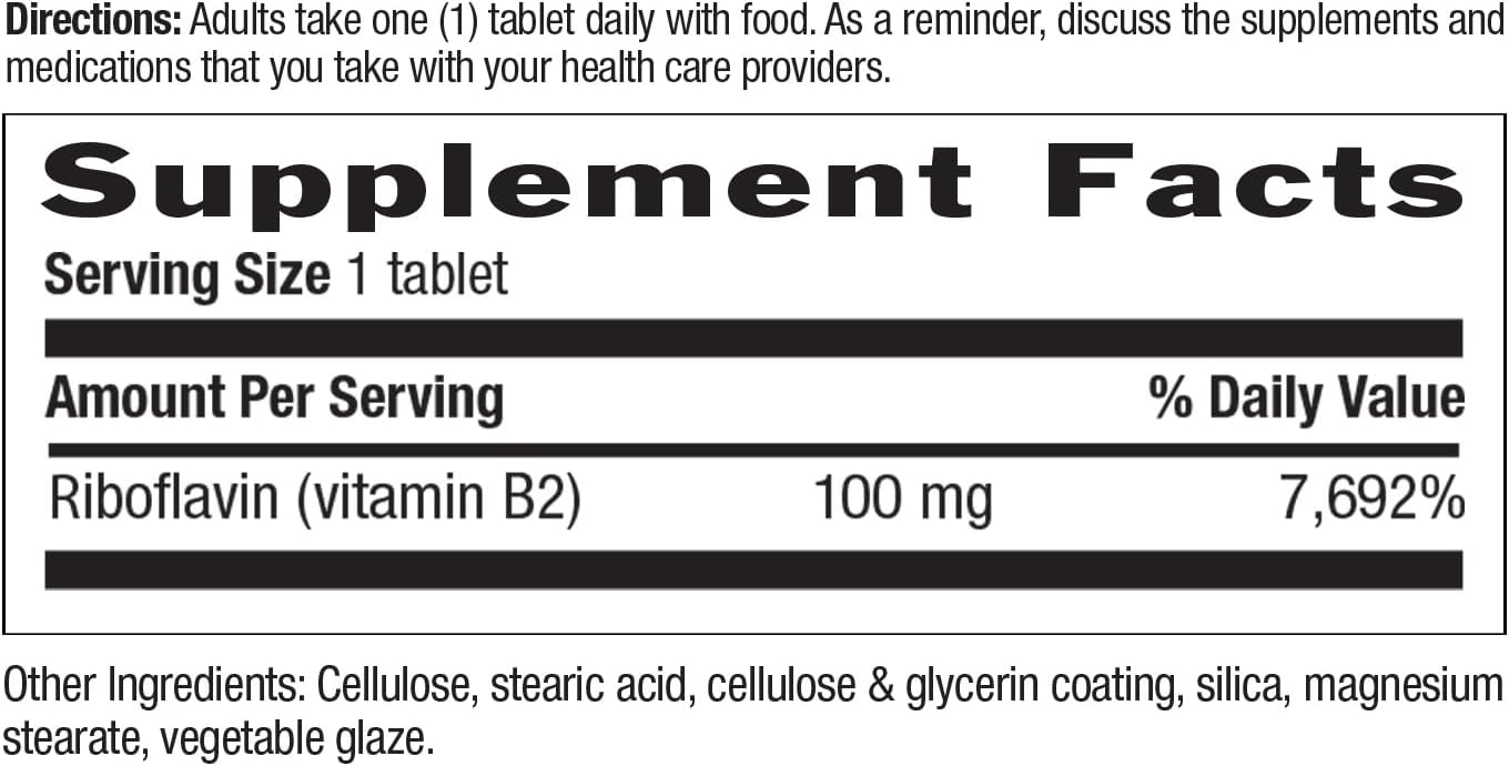 Country Life Vitamina B2 100mg Riboflavina - Suplemento Alimenticio, 100 Comprimidos