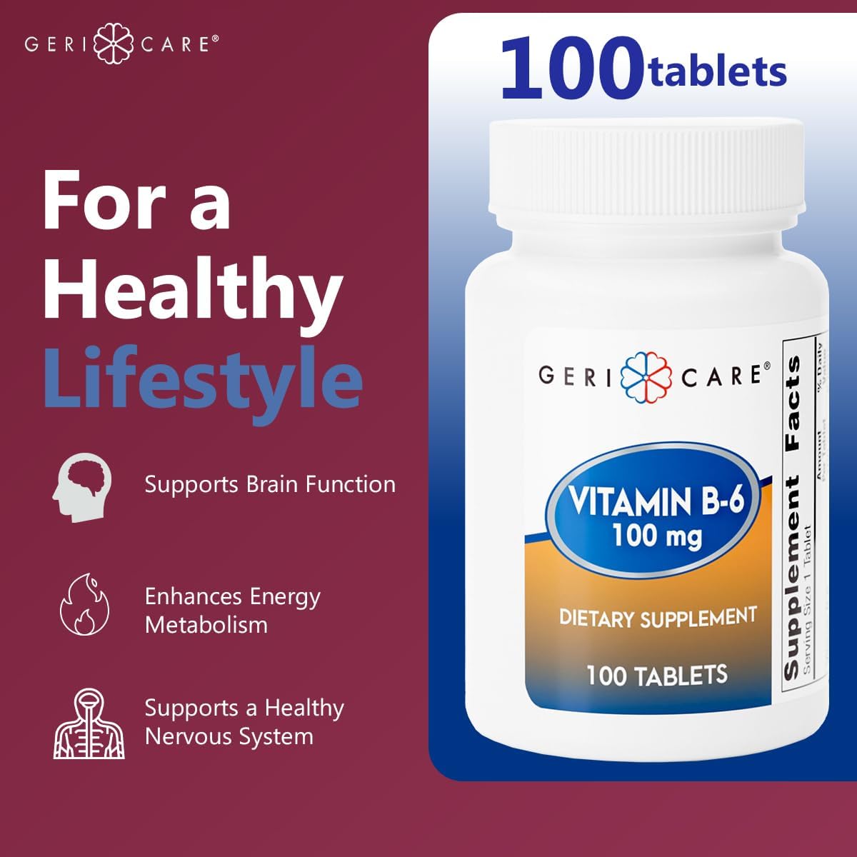 GeriCare Vitamina B-6 100mg, 100 Comprimidos