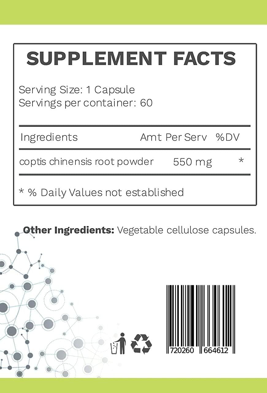 Coptis Chinensis (Huang Lian) 550 mg - Suplemento de Goldthread Puro