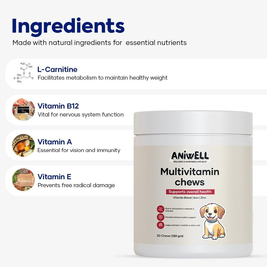 Aniwell Multivitamínico para Perros – Masticables con Probióticos, Omega-3, Glucosamina y Colágeno – Apoyo Inmune y Articular – 3 Paquetes