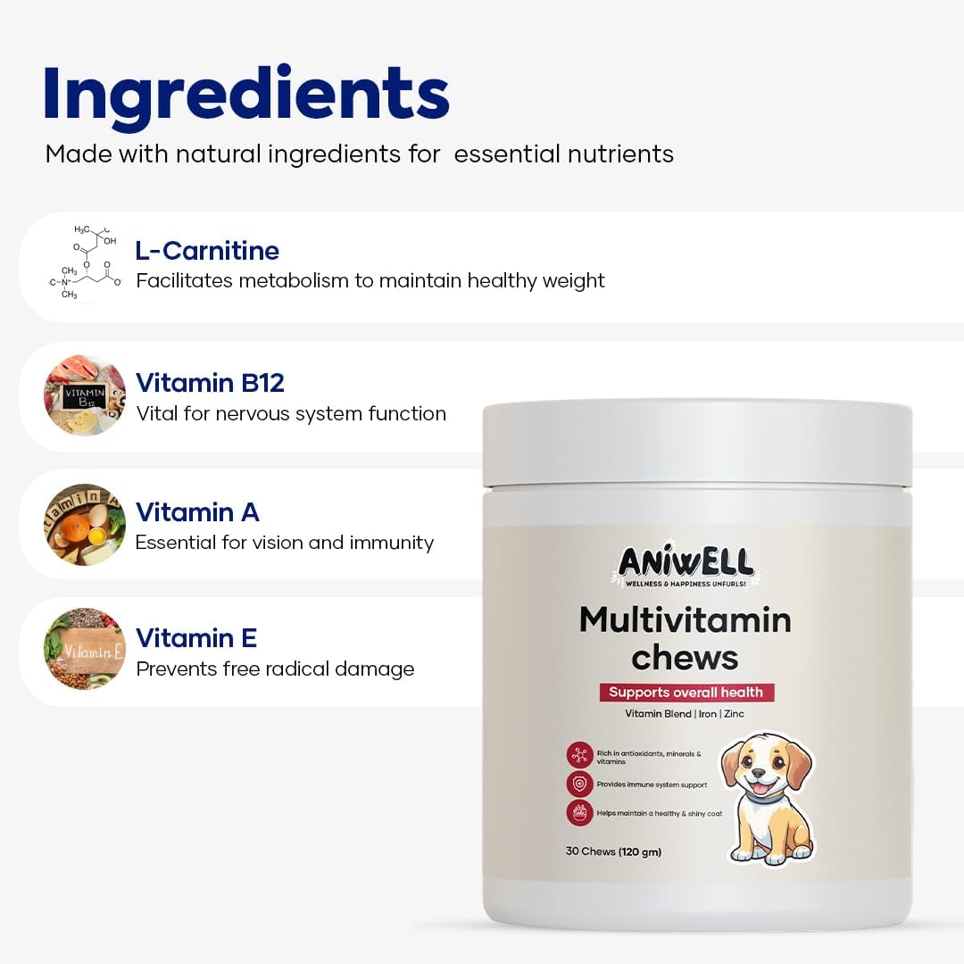Aniwell Multivitamínico para Perros – Masticables con Probióticos, Omega-3, Glucosamina y Colágeno – Apoyo Inmune y Articular – 3 Paquetes