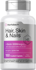 Horbäach Hair Skin & Nails Vitamin Supplement | 150 Coated Caplets | Formula with Biotin and Collagen | Non-GMO & Gluten Free