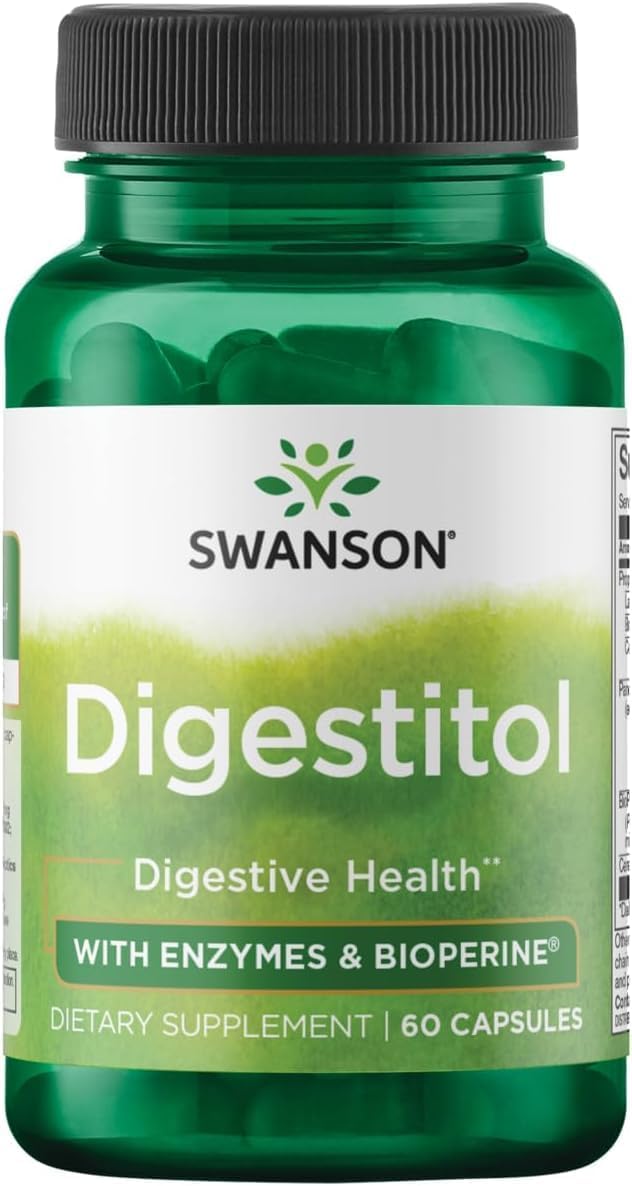 Swanson Digestitol - Natural Digestive Support with Enzymes and BioPerine, 60 Capsules