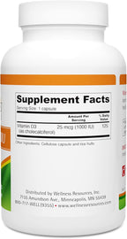 Wellness Resources Vitamin D 1000 IU - Soy-Free Vitamin D3 (180 Vegetable Capsules)
