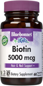 Bluebonnet Biotin 5000 mcg – Apoyo para el Cabello y las Uñas, 60 Cápsulas Vegetales