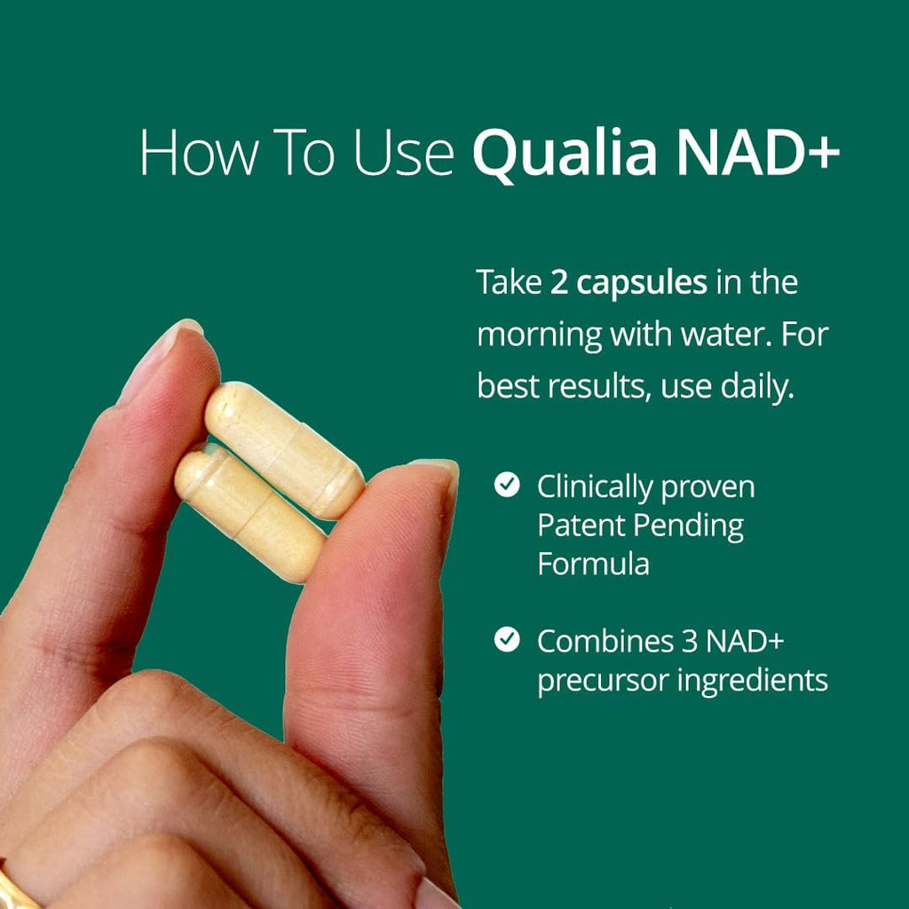 Qualia NAD+ Suplemento — Nicotinamida Ribósido (NIAGEN), Niacina, Niacinamida (1 Mes)