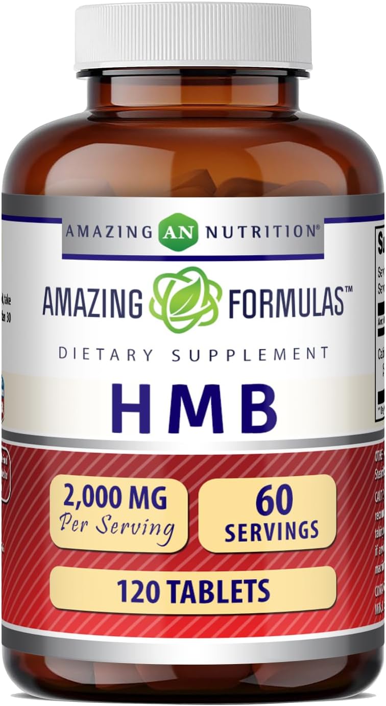 Amazing Formulas HMB (Beta-Hidroxi Beta-Metilbutirato) | 2000 mg por dosis | 120 comprimidos | Sin OMG | Sin gluten