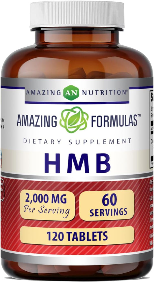 Amazing Formulas HMB (Beta-Hidroxi Beta-Metilbutirato) | 2000 mg por dosis | 120 comprimidos | Sin OMG | Sin gluten