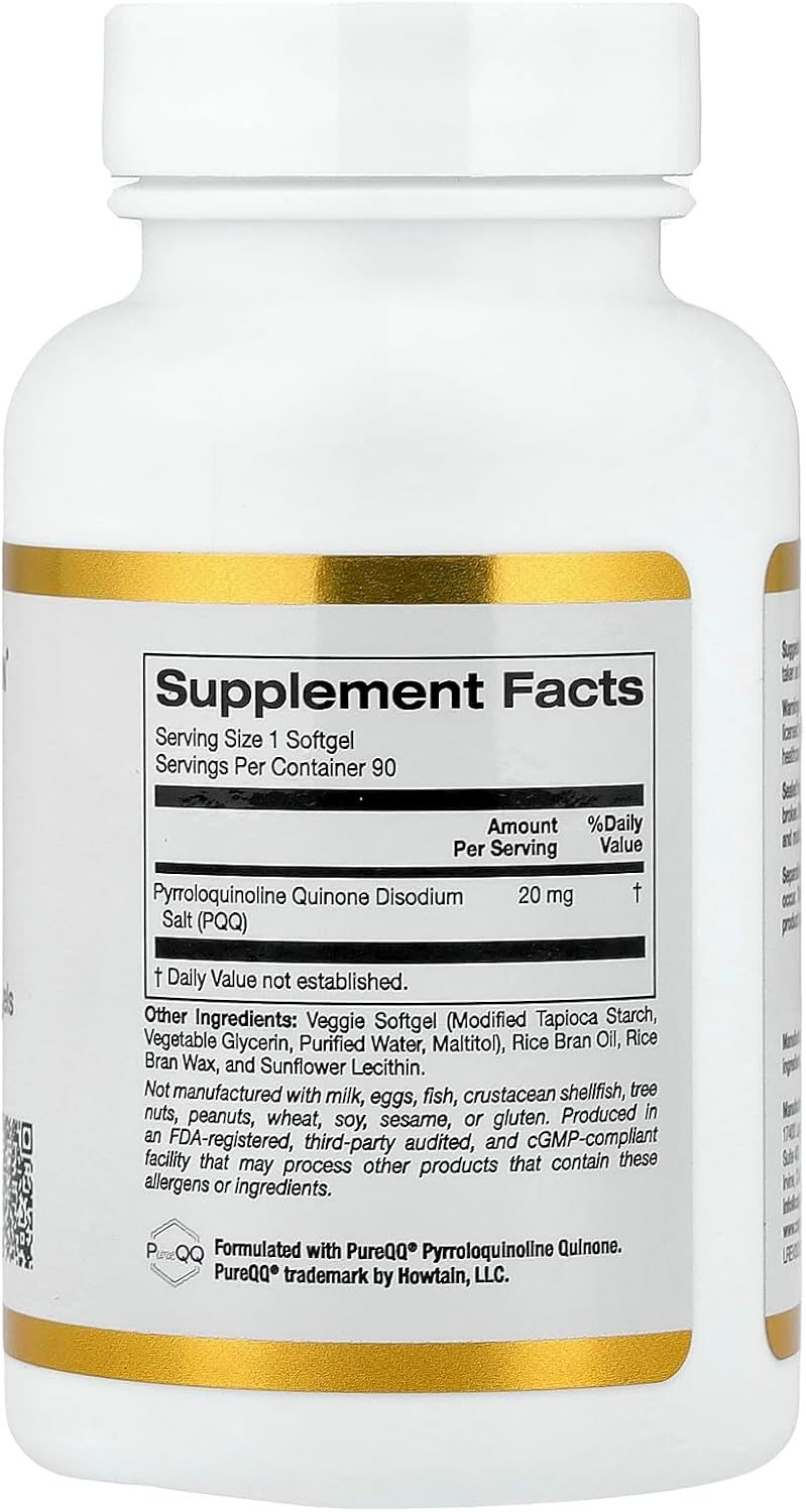 California Gold Nutrition PQQ, 20 mg, 90 Cápsulas Blandas Veganas