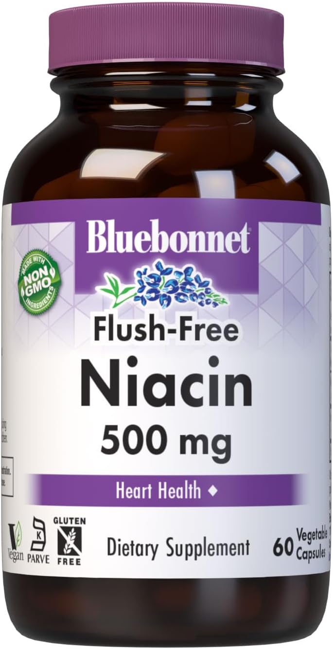 Bluebonnet Nutrition – Niacin No-Flush 500mg, Cardiovascular Support, 60 Vegetable Capsules