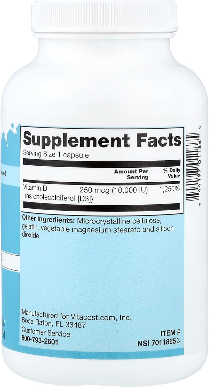 Vitacost Vitamin D3, 250 mcg (10,000 IU), 365 Capsules