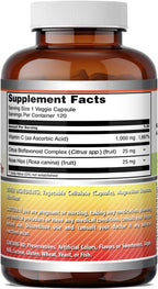 Amazing Formulas Vitamina C (Ácido Ascórbico) 1000 mg con Rosa Mosqueta y Bioflavonoides Cítricos - 120 Cápsulas Vegetales