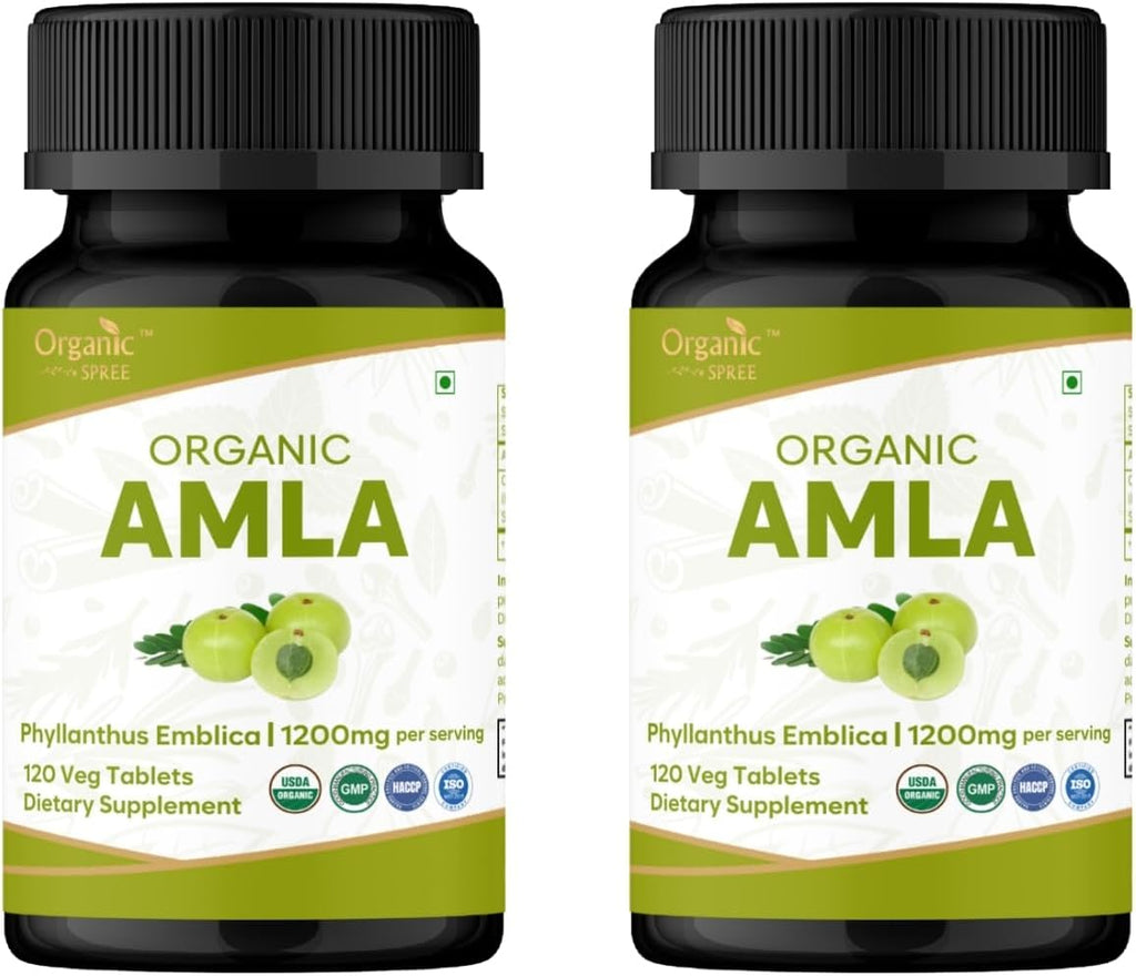 ORGANIC SPREE Tabletas de Amla Orgánico - 1200 mg por dosis - Grosella Espinosa India, Suplemento Rico en Vitamina C, Apoya el Sistema Inmunitario, 120 Tabletas
