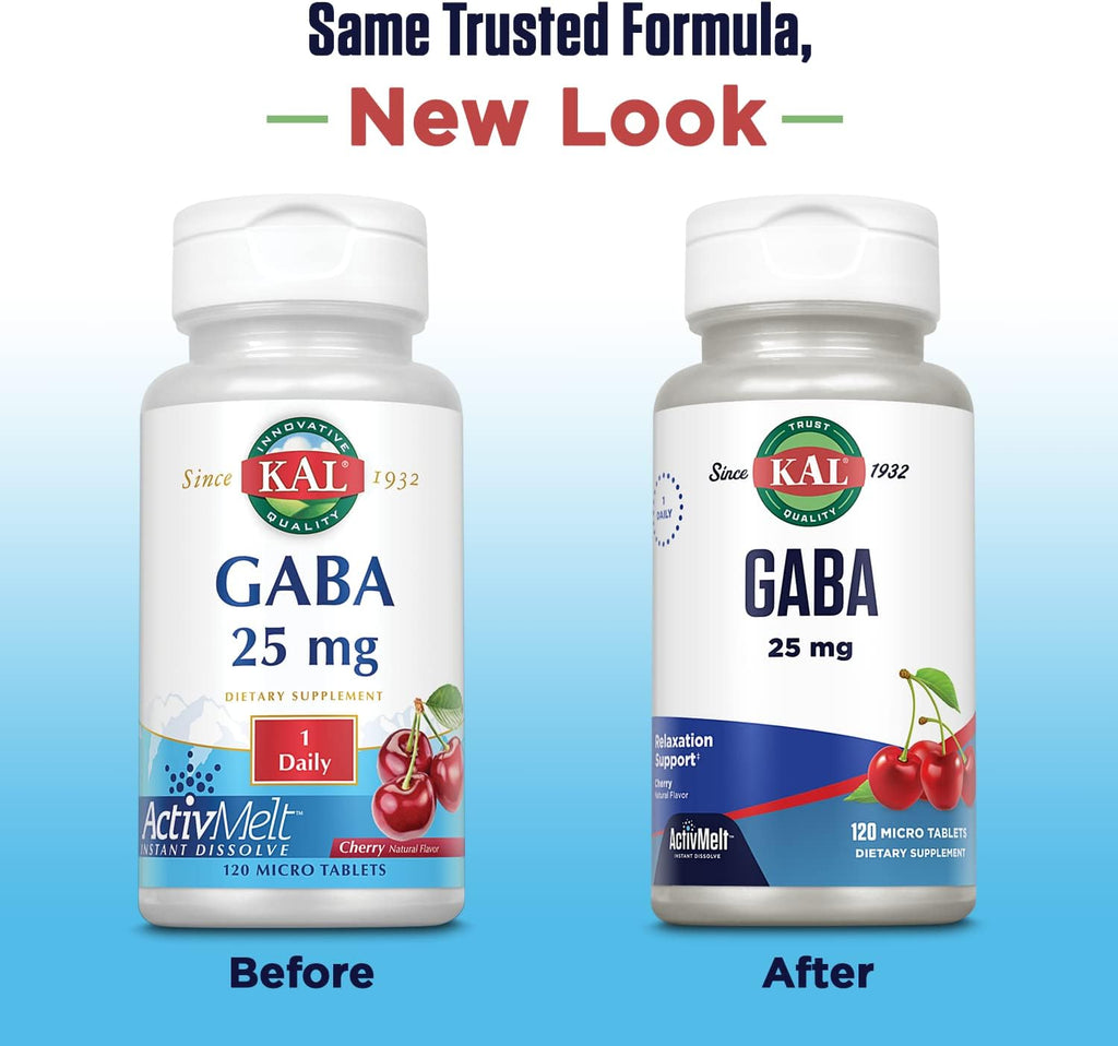 KAL GABA Suplemento, 120 Micro Comprimidos de Disolución Instantánea, Sabor Cereza Natural